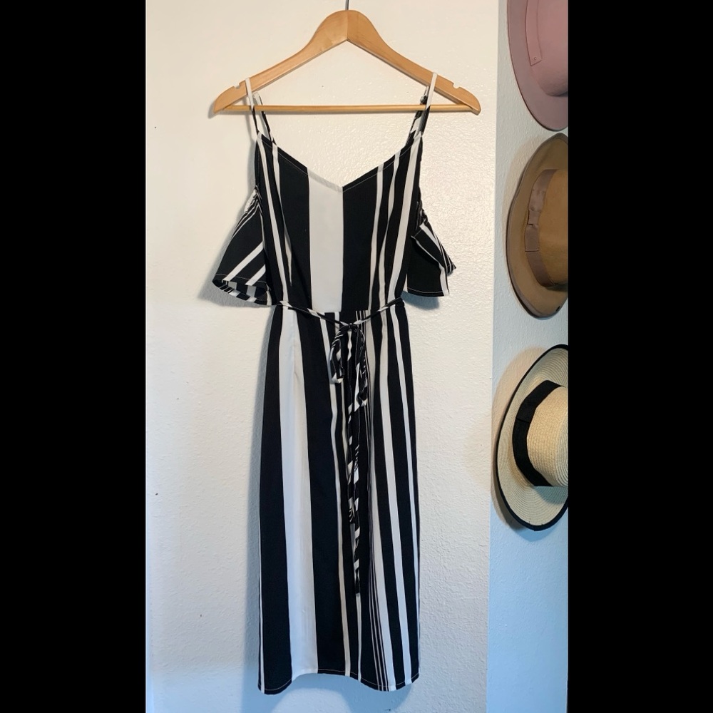 Cotton On Black cold shoulder striped dress